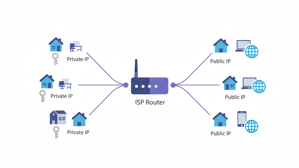 ISP가 공인 IP 주소를 배정해 인터넷 통신을 가능하게 하는 구조